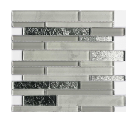 A pack of grey and black mixed Inkjet Glass Mosaic Tile in Rectangle shape